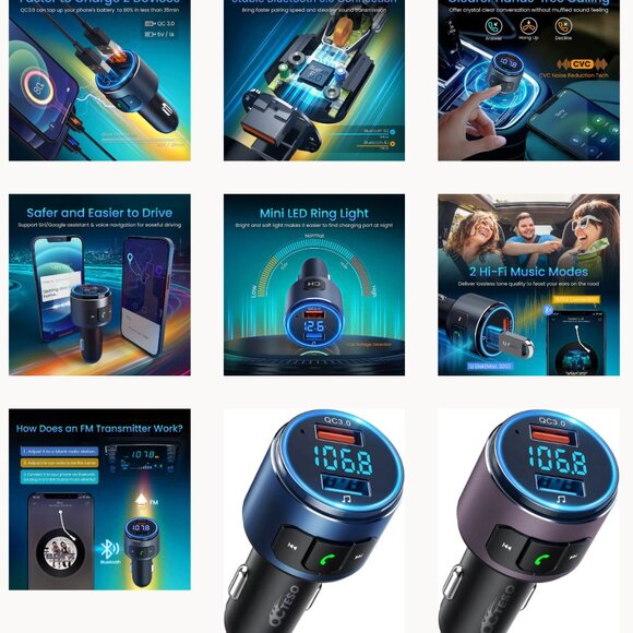 Victsing Bluetooth FM Transmitter for car - Upgraded 5.0 - Picture 5 of 5